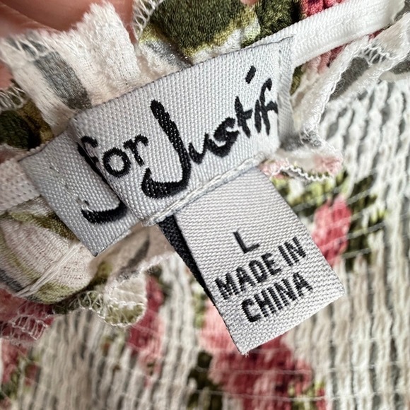 For Justice Romper Maxi Dress White Black Stripe Floral Smocked Off Shoulder L - Picture 4 of 12